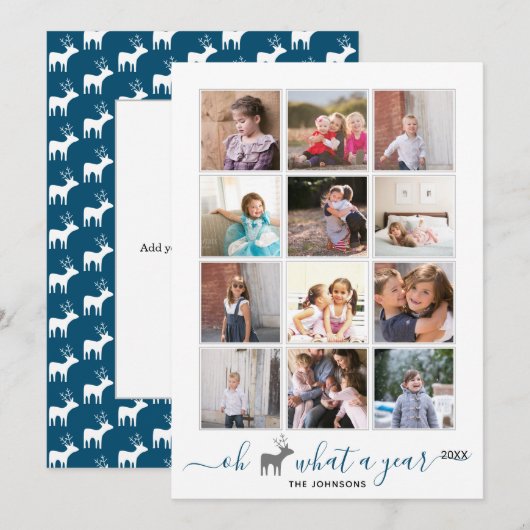 鹿さんよ、振り返り写真コラージュ 青 シーズンカード (正面/裏面)