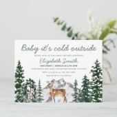 鹿ちゃんベイビー 外は寒いわ 女の子のベイビーシャワー 招待状 (スタンド正面)