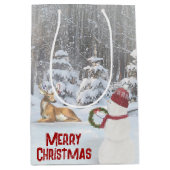 鹿とのクリスマス雪だるま ミディアムペーパーバッグ (正面)