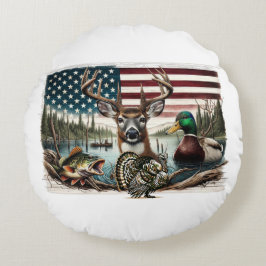 鹿とアメリカの国 ラウンドクッション