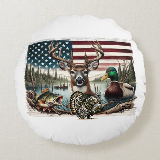 鹿とアメリカの国 ラウンドクッション (正面)