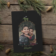 鹿とアーチの写真のクリスマスカード