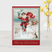 鹿とウサギと自転車でサンタ カード (黄色い花)