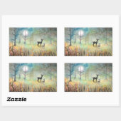 鹿とウサギのファンタジー野生動物アート 長方形シール (シート)