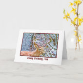 鹿とカニの誕生日が入った息子のリンゴのカード カード (黄色い花)