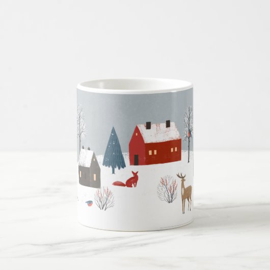 鹿とキツネと鳥のマグカップのある国の冬 コーヒーマグカップ (中央)