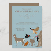 鹿とキツネと鳥の野生動物誕生会 招待状 (正面/裏面)