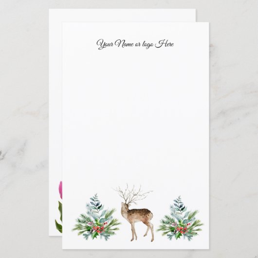 鹿とクリスマスツリーの文パーソナライズされた房具 (正面/裏面)