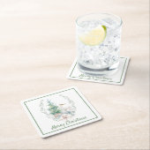 鹿とクリスマスツリーホリデー スクエアペーパーコースター (インサイチュ)