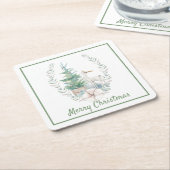 鹿とクリスマスツリーホリデー スクエアペーパーコースター (アングル)