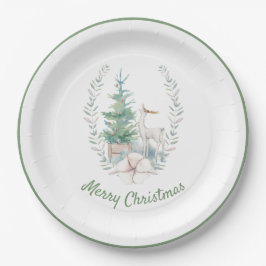 鹿とクリスマスツリーホリデー ペーパープレート