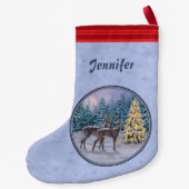 鹿とクリスマスツリー冬の青 スモールクリスマスストッキング (裏面)