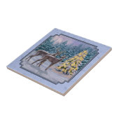 鹿とクリスマスツリー冬の青 タイル (側面)