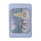 鹿とクリスマスツリー冬の青 バスマット (正面縦)