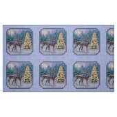 鹿とクリスマスツリー冬の青 ファブリック (ファットクウォーター)
