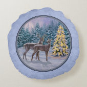 鹿とクリスマスツリー冬の青 ラウンドクッション (裏面)