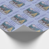 鹿とクリスマスツリー冬の青 ラッピングペーパー (角)