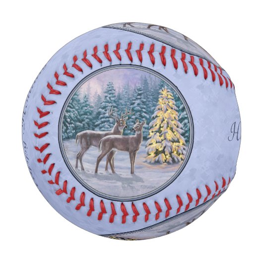 鹿とクリスマスツリー冬の青 野球ボール (正面左)