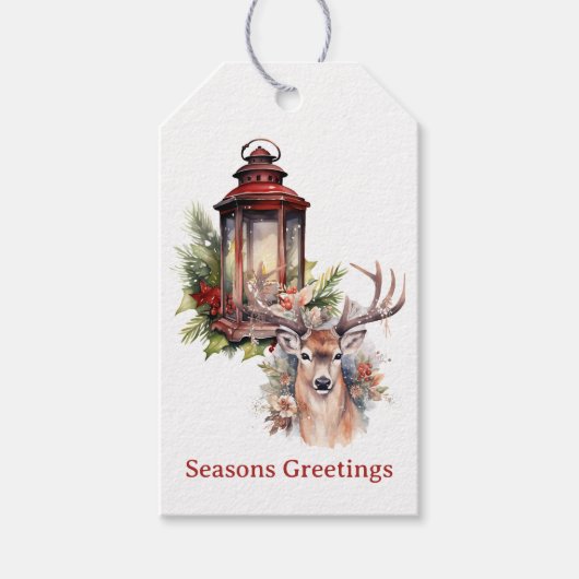 鹿とクリスマスランタンカスタムの贈り物ラベル ギフトタグ (正面)