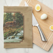 鹿とストリームの滝タン キッチンタオル (四つ折り)
