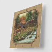 鹿とストリームの滝タン スクエア壁時計 (傾斜)