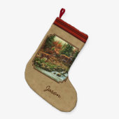 鹿とストリームの滝タン スモールクリスマスストッキング (正面 (吊り時))