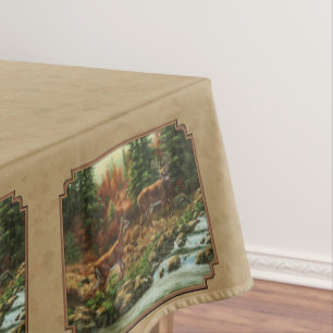 鹿とストリームの滝タン テーブルクロス