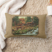 鹿とストリームの滝タン ランバークッション (ブランケット)