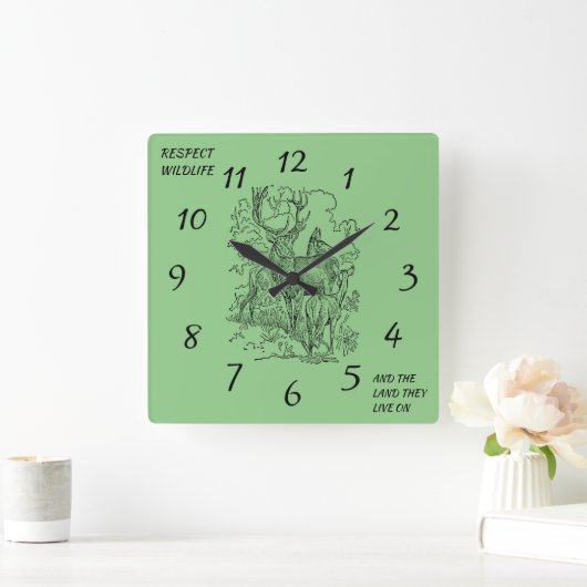 鹿とバック野生生物と自然を尊重 スクエア壁時計 (ホーム)