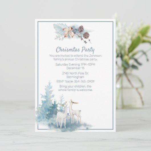 鹿とパステルベージュクリスマスパーティの招待状 招待状 (スタンド正面)