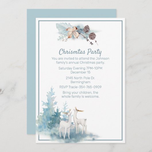 鹿とパステルベージュクリスマスパーティの招待状 招待状 (正面/裏面)