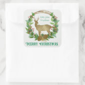 鹿とパーソナライズされた松バフクリスマスリース スクエアシール (バッグ)