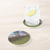 鹿とピンクのサンセットのフィールド コースター (側面)