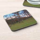 鹿とピンクのサンセットのフィールド コースター (左側)