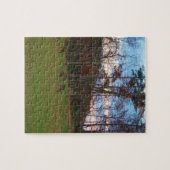 鹿とピンクのサンセットのフィールド ジグソーパズル (横)