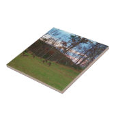 鹿とピンクのサンセットのフィールド タイル (側面)