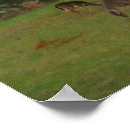 鹿とピンクのサンセットのフィールド ポスター (角)