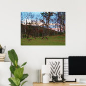 鹿とピンクのサンセットのフィールド ポスター (ホームオフィス)