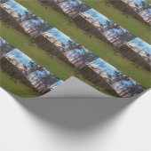 鹿とピンクのサンセットのフィールド ラッピングペーパー (角)