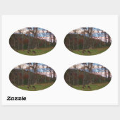 鹿とピンクのサンセットのフィールド 楕円形シール (シート)