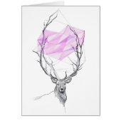 鹿とピンクの幾何学的ハートスケッチアートカード (正面)
