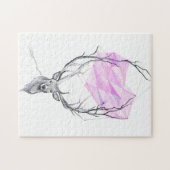 鹿とピンクの幾何学的ハートスケッチ動物アート ジグソーパズル (横)