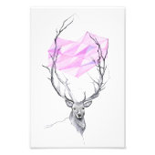 鹿とピンクの幾何学的ハートスケッチ動物アート フォトプリント            (正面)