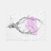 鹿とピンクの幾何学的ハートスケッチ動物アート フリースブランケット (正面(横))