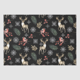 鹿とブルフィンチでシームレスなクリスマスパターン 薄葉紙