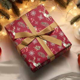 鹿とブルフィンチレッドのクリスマスパターン 薄葉紙