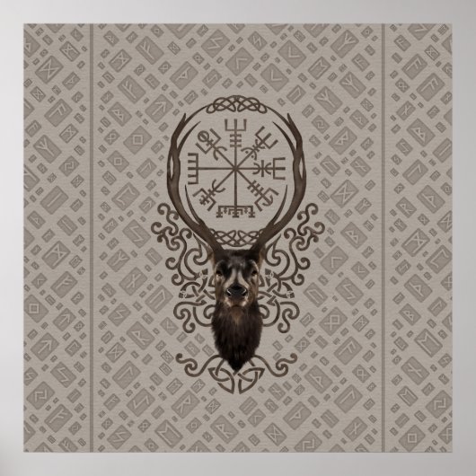 鹿とベジエ – バイキングナビゲーションコンパス ポスター (正面)