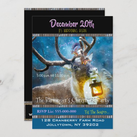 鹿とリスのクリスマスパーティの招待状 招待状 (正面/裏面)