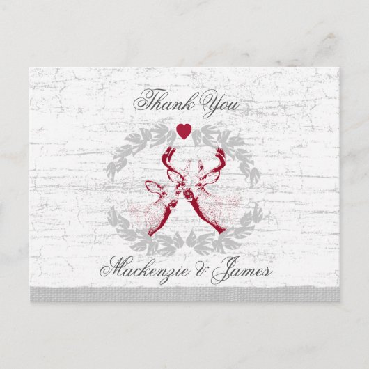鹿とリース樺の木ルックサンキュー ポストカード (正面)