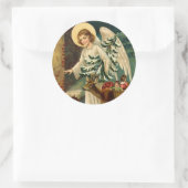 鹿とヴィンテージクリスマスエンジェル ラウンドシール (バッグ)